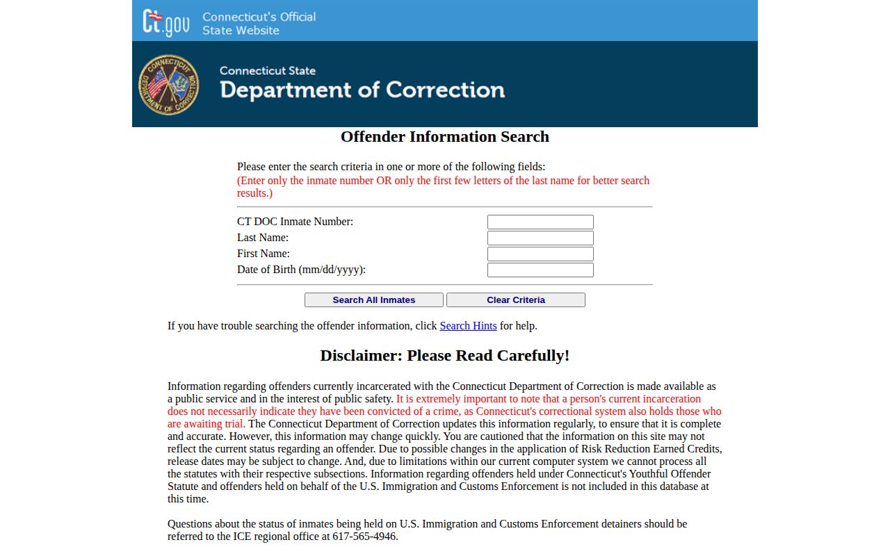 CT DOC search for Norwalk released inmate records