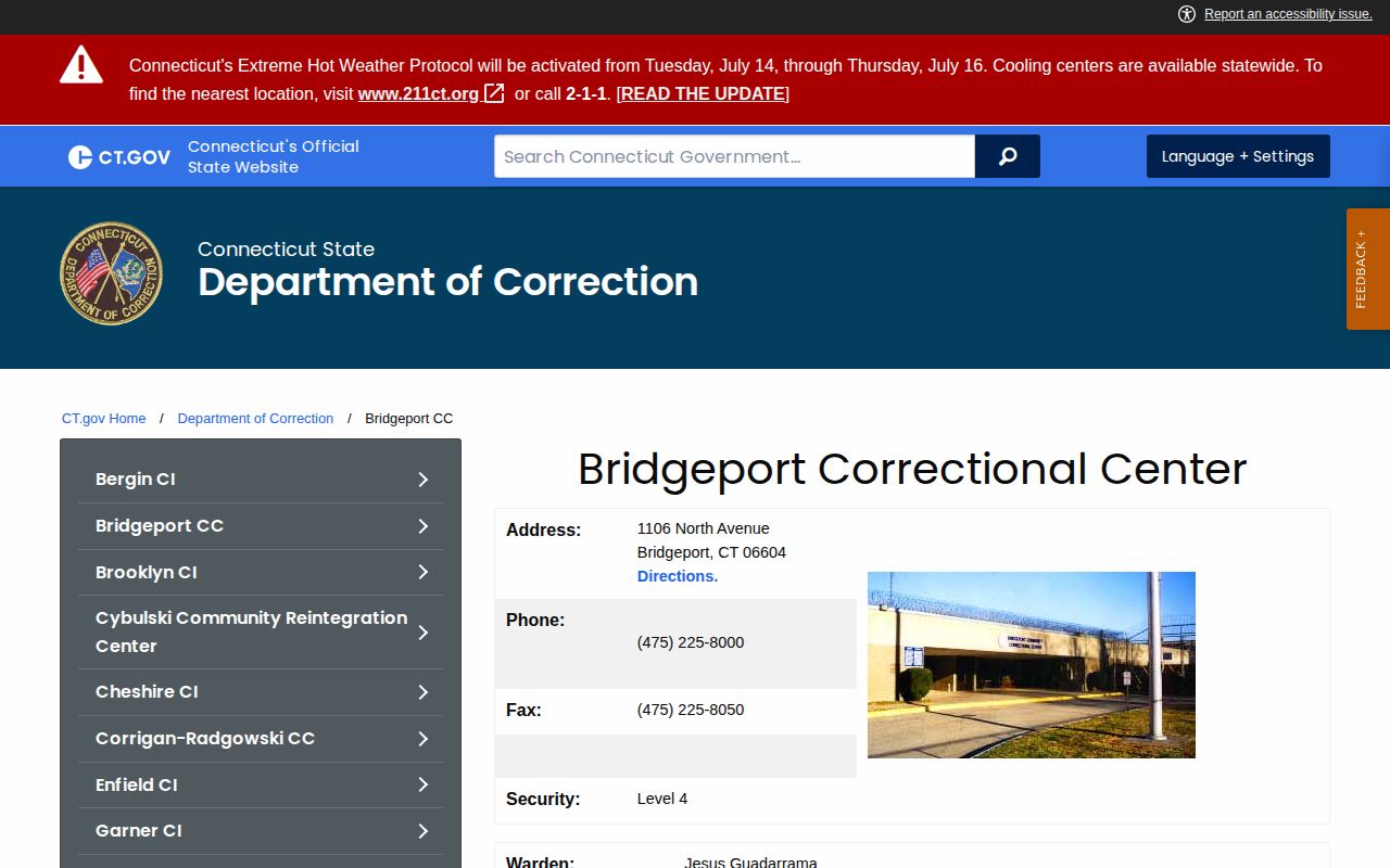 Bridgeport Correctional Center Norwalk release record source